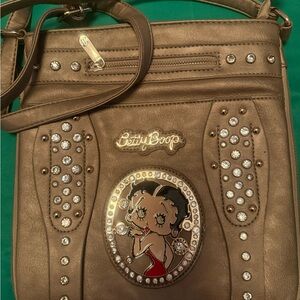 Betty Boop Tan Crossbody Bag with Rhinestone Accents